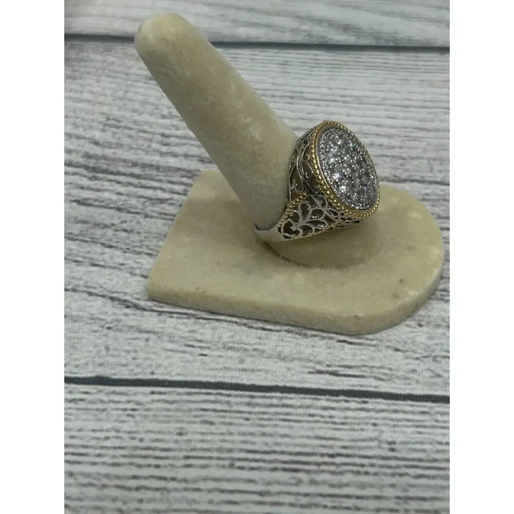YGI Silver & Gold Cubic Zirconia Rhodium Round Sterling Silver 925 Ring Size 7.5